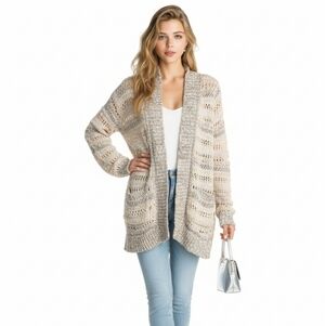 Anthropologie Knitted & Knotted Soubrette Marled Chunky Knit Cardigan Sequin M